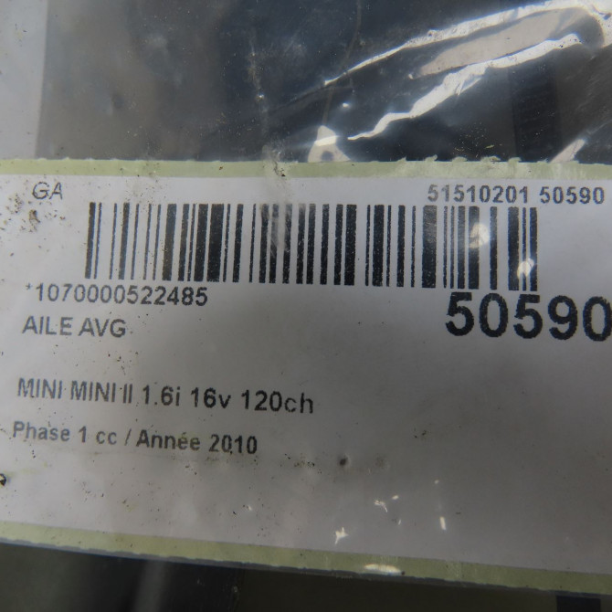 Aile avant gauche occasion MINI MINI II Phase 1 09-2006->12-2010 1.6i 16v 120ch 41355A55B01 6