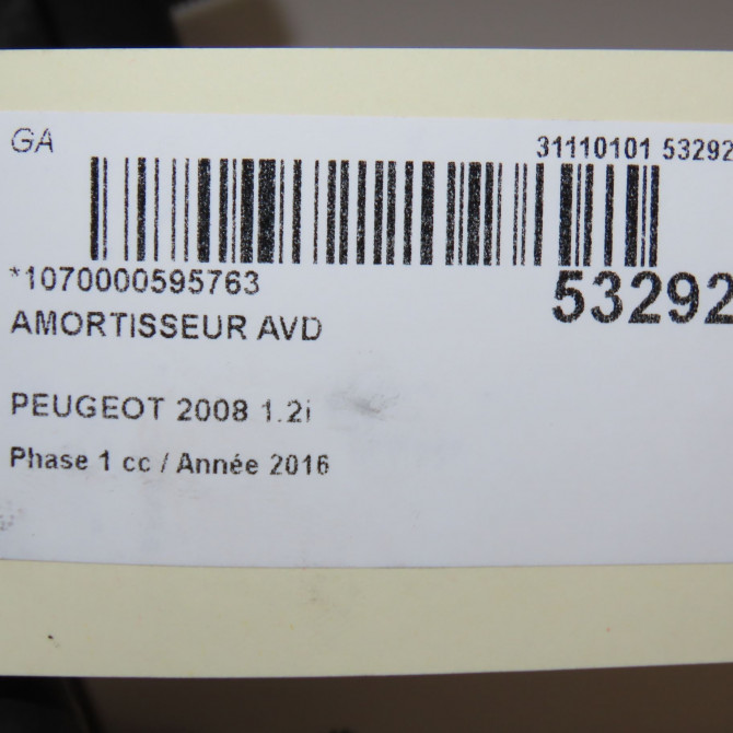 Amortisseur avant droit occasion PEUGEOT 2008 Phase 1 01-2013->... 1.2i PURETECH 110ch 9810915680 3