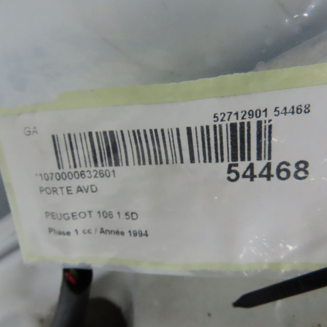 Porte avant droite occasion PEUGEOT 106 Phase 1 09-1991->04-1996 1.5D 9004E9 5