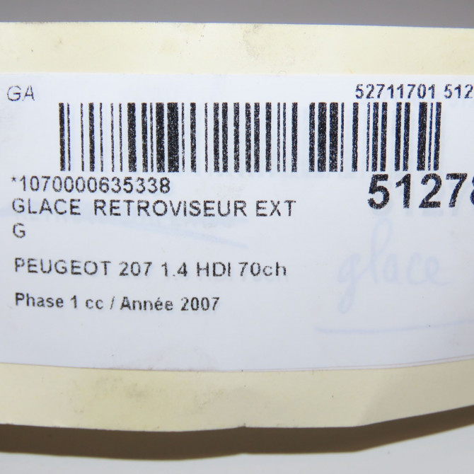 Glace  retroviseur exterieur gauche occasion PEUGEOT 207 Phase 1 04-2006->06-2013 1.4 HDI 70ch 3