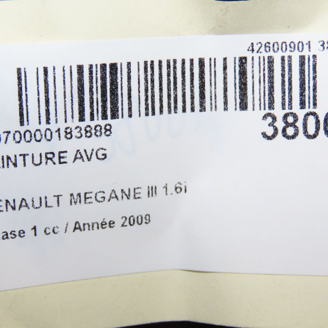 Ceinture avant gauche occasion RENAULT MEGANE III Phase 1 11-2008->01-2012 1.6i 16v 110ch 868856411R 7