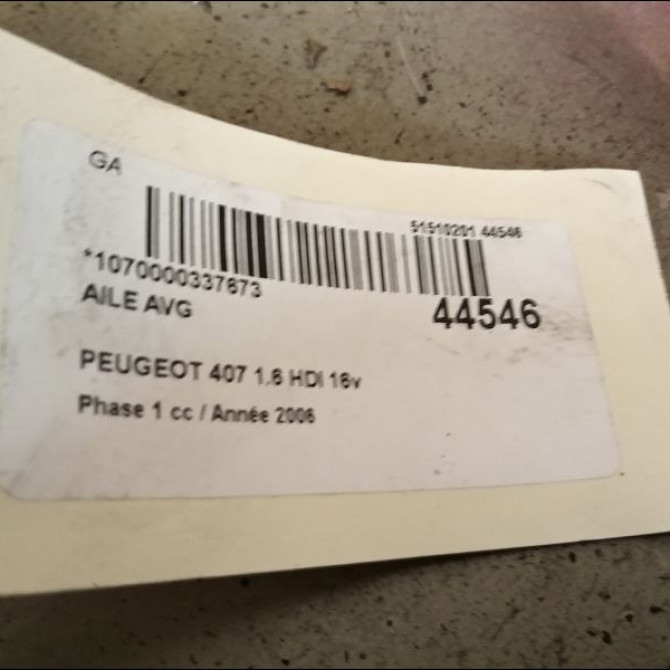 Aile avant gauche occasion PEUGEOT 407 Phase 1 04-2004->07-2008 1.6 HDI 16v 7840P0 2