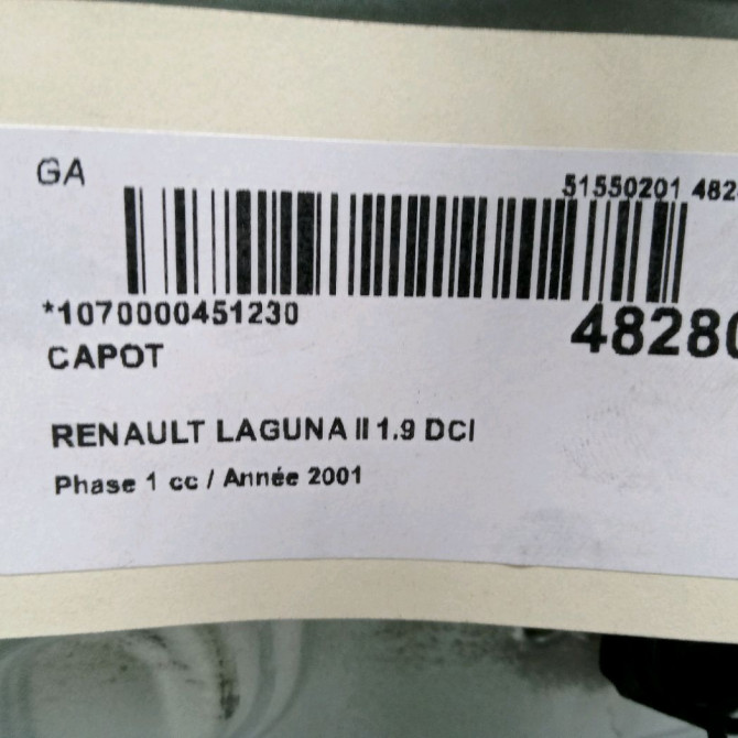 Capot occasion RENAULT LAGUNA II Phase 1 11-2000->03-2005 1.9 DCI 120ch 7751471641 3