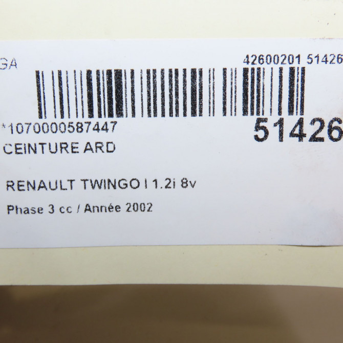 Ceinture arrière droite occasion RENAULT TWINGO I Phase 3 08-2000->06-2007 1.2i 8v 60ch 8200065319 4