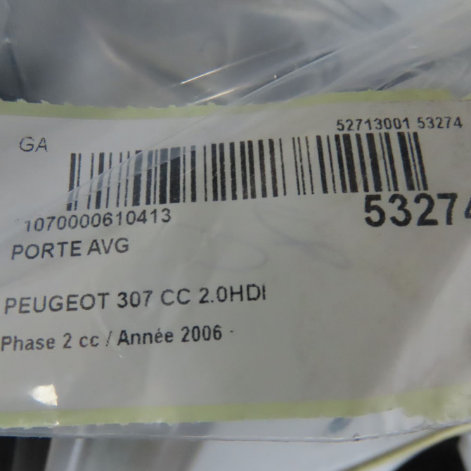 Porte avant gauche occasion PEUGEOT 307 CC Phase 2 06-2005->06-2008 2.0HDI 136ch 9002Y7 7