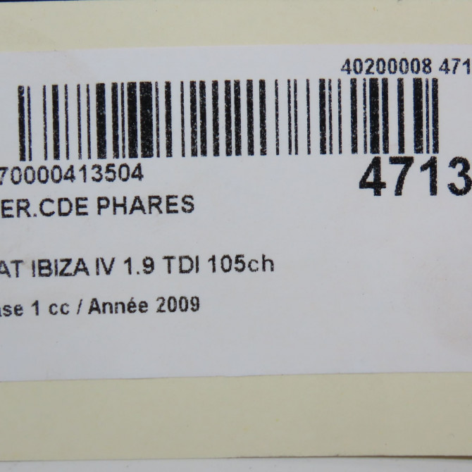 Interrupteur commande de phares occasion SEAT IBIZA IV Phase 1 05-2008->01-2012 1.9 TDI 105ch 6J1941531ALAT7 6