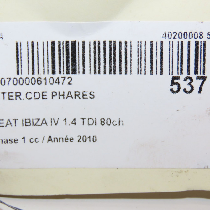 Interrupteur commande de phares occasion SEAT IBIZA IV Phase 1 05-2008->01-2012 1.4 TDI 80ch 6J1941531ALAT7 4