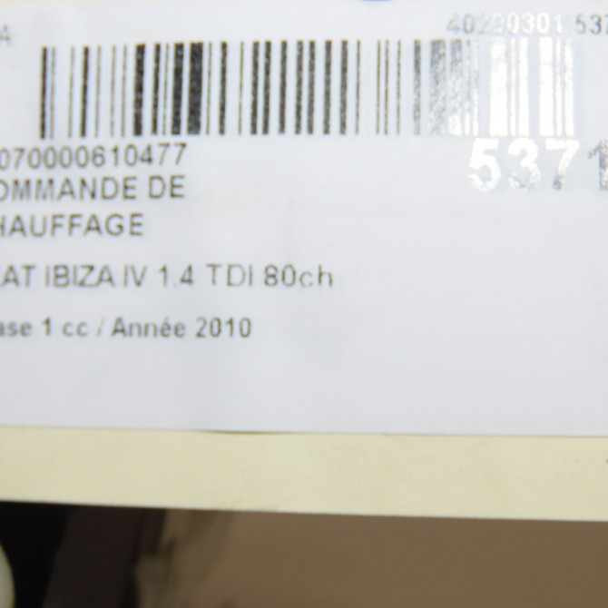 Commande de chauffage occasion SEAT IBIZA IV Phase 1 05-2008->01-2012 1.4 TDI 80ch 6J0820045ANEE 4