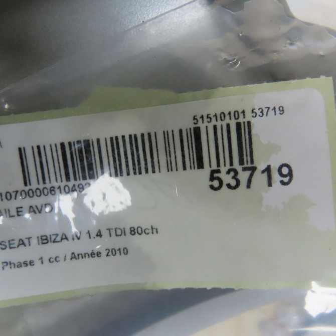 Aile avant droite occasion SEAT IBIZA IV Phase 1 05-2008->01-2012 1.4 TDI 80ch 6J0821022D 6