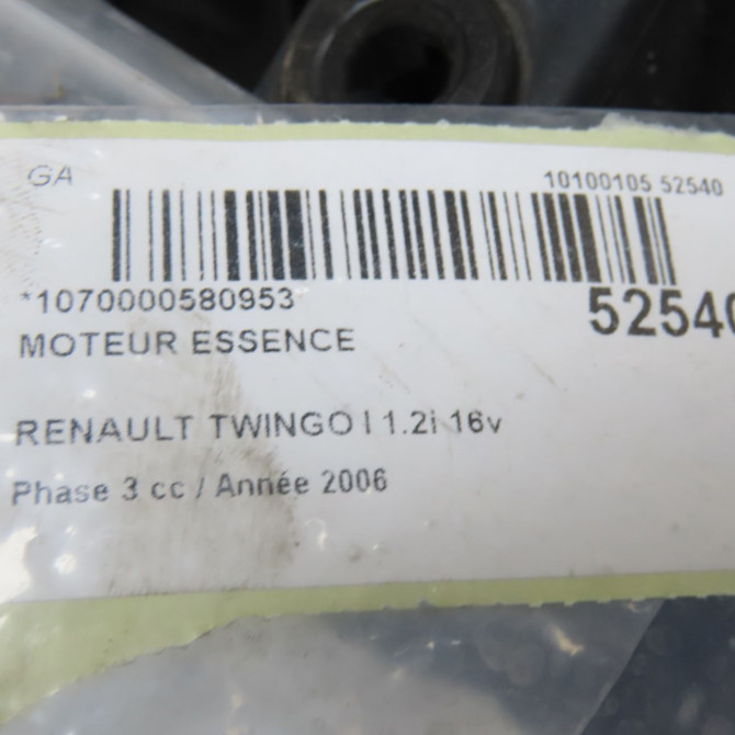 Moteur essence occasion RENAULT TWINGO I Phase 3 08-2000->06-2007 1.2i 16v 7701475815 7