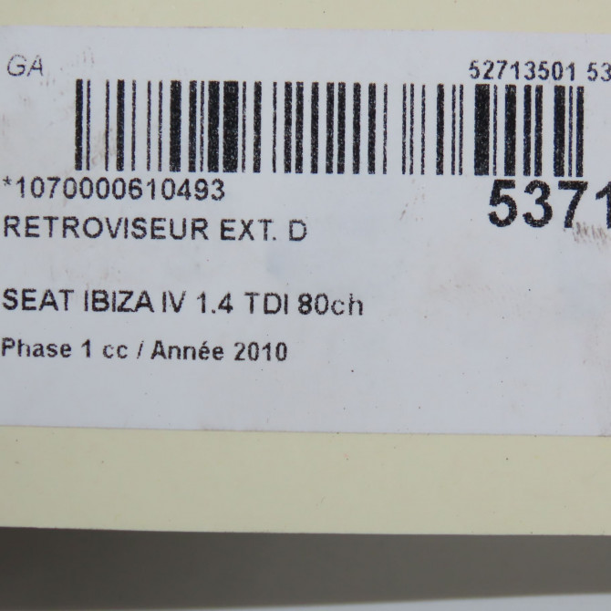 Retroviseur exterieur manuel droit occasion SEAT IBIZA IV Phase 1 05-2008->01-2012 1.4 TDI 80ch 6J1857508F9B9 4