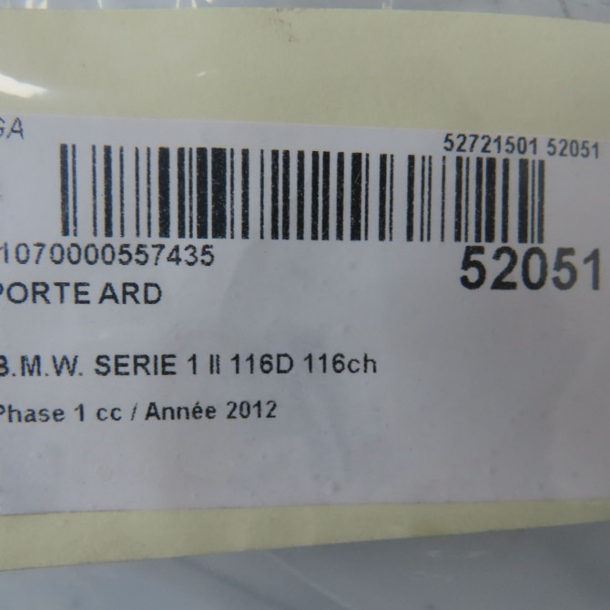 Porte arrière droite occasion B.M.W. SERIE 1 II Phase 1 08-2011->06-2015 116D 116ch 41525A2A398 5