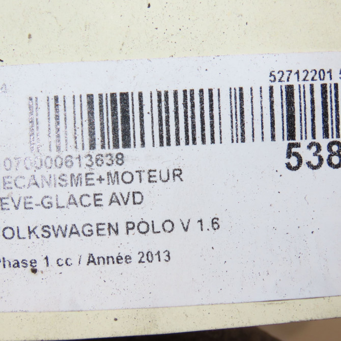 Mecanisme + moteur lève-glace avant droit occasion VOLKSWAGEN POLO V POLO V Phase 1 2009-09-01->2014-05-31 1.6 TDI 90ch 6R4837462N 7