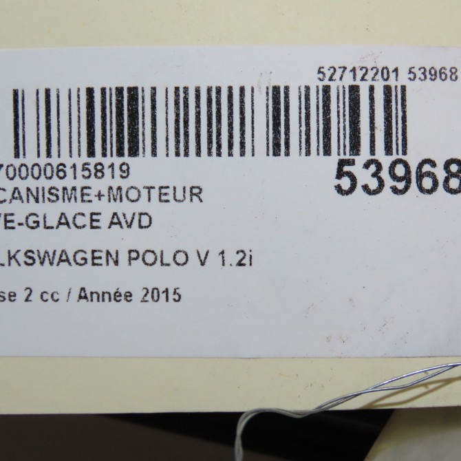 Mecanisme + moteur lève-glace avant droit occasion VOLKSWAGEN POLO V Phase 2 02-2014->... 1.2i 90ch 6R4837462N 5