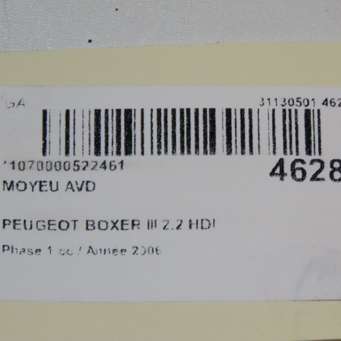 Moyeu avd occasion PEUGEOT BOXER III Phase 1 06-2006->... 2.2 HDI 100ch 3307A5 6
