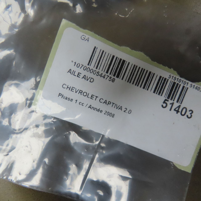 Aile avant droite occasion CHEVROLET CAPTIVA Phase 1 04-1995->04-1999 2.0 VCDI 127ch 96624396 5