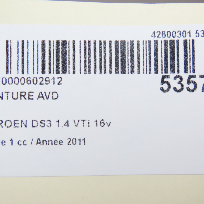 Ceinture avant droite occasion CITROEN DS3 Phase 1 11-2009->03-2014 1.4 VTi 16v 95ch 96771573XX 6