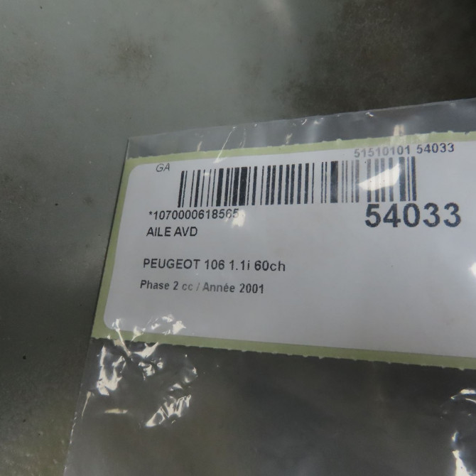 Aile avant droite occasion PEUGEOT 106 Phase 2 04-1996->09-2003 1.1i 60ch 7841J4 6