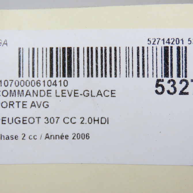 Commande lève-glace porte avant gauche occasion PEUGEOT 307 CC Phase 2 06-2005->06-2008 2.0HDI 136ch 6554KT 6
