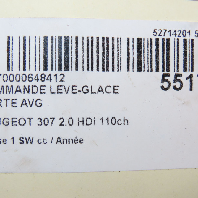 Commande lève-glace porte avant gauche occasion PEUGEOT 307 Phase 1 SW 03-2002->07-2004 2.0 HDi 110ch 6554KT 6