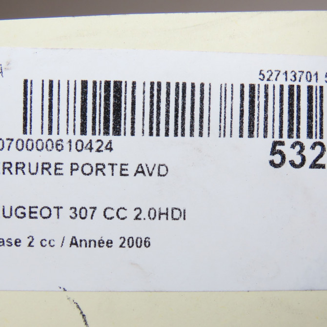 Serrure porte avd occasion PEUGEOT 307 CC Phase 2 06-2005->06-2008 2.0HDI 136ch 9136Q2 6