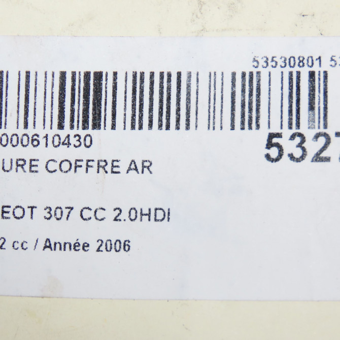 Serrure coffre arrière occasion PEUGEOT 307 CC Phase 2 06-2005->06-2008 2.0HDI 136ch 8726R2 6