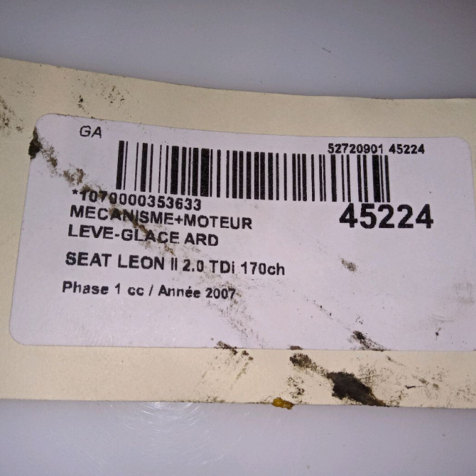 Mecanisme+moteur leve-glace ard occasion SEAT LEON II Phase 1 09-2005->05-2009 2.0 TDi 170ch 1P0839462A 4