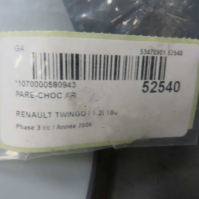 Pare-choc arrière occasion RENAULT TWINGO I Phase 3 08-2000->06-2007 1.2i 16v 7701471467 8