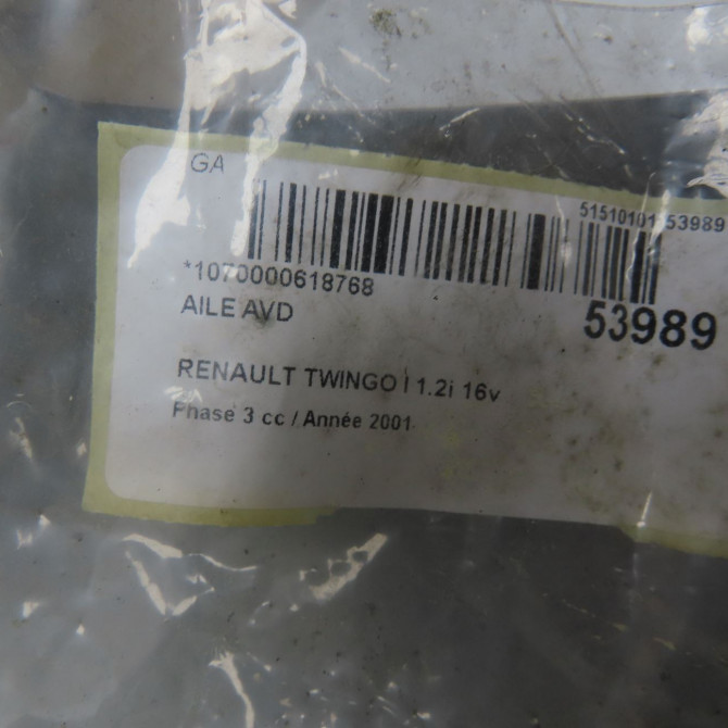 Aile avant droite occasion RENAULT TWINGO I Phase 3 08-2000->06-2007 1.2i 16v 7782170229 5
