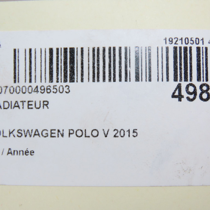 Radiateur occasion VOLKSWAGEN POLO V 6R0121253 5