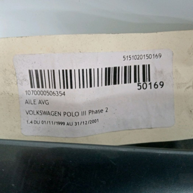 Aile avant gauche occasion VOLKSWAGEN POLO III Phase 2 11-1999->12-2001 1.4 6N0821021G 5