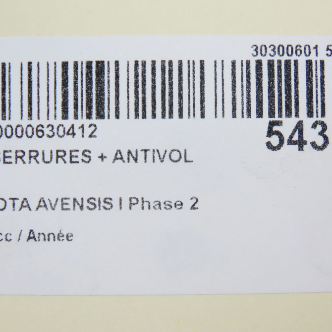 Kit serrures + antivol occasion TOYOTA AVENSIS I Phase 2 09-2000->05-2003 8907305111 6