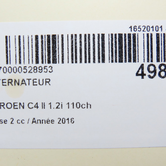 Alternateur occasion CITROEN C4 II Phase 2 11-2014->... 1.2i 110ch 9818677980 8