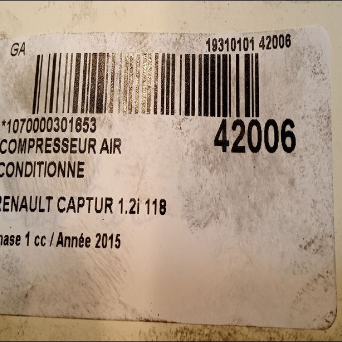 Compresseur air conditionne occasion RENAULT CAPTUR Phase 1 02-2013->... 1.2i 118 16V 926000217R 4