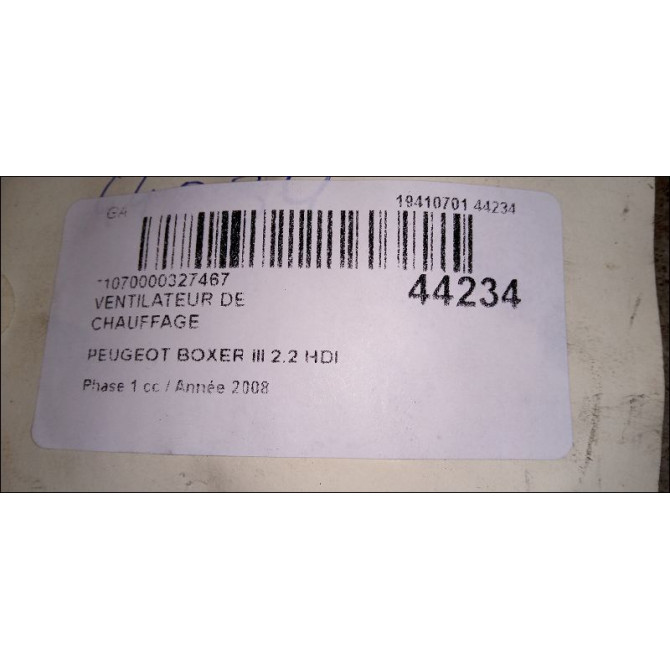 Ventilateur de chauffage occasion PEUGEOT BOXER III Phase 1 06-2006->... 2.2 HDI 100ch 6441Y1 3