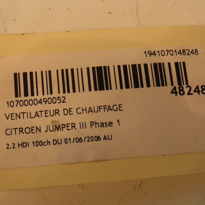 Ventilateur de chauffage occasion CITROEN JUMPER III Phase 1 06-2006->... 2.2 HDi 100ch 6441Y1 3