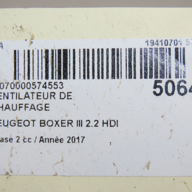 Ventilateur de chauffage occasion PEUGEOT BOXER III Phase 1 04-1995->04-1999 2.2 HDI 130ch 6441Y1 6