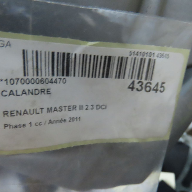 Calandre occasion RENAULT MASTER III Phase 1 04-2010->... 2.3 DCI 125ch 623105689R 6