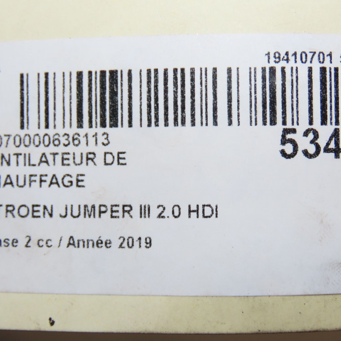 Ventilateur de chauffage occasion CITROEN JUMPER III Phase 2 06-2014->... 2.0 HDI 130ch 6441Y1 6