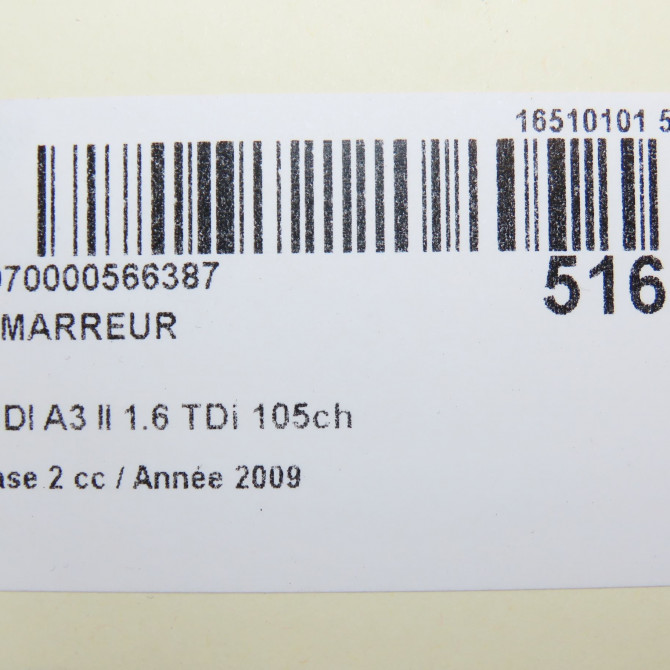 Démarreur occasion AUDI A3 II Phase 2 06-2008->07-2012 1.6 TDi 105ch 2Z911024H 7