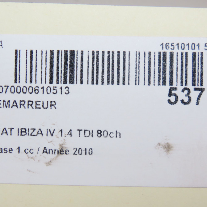 Démarreur occasion SEAT IBIZA IV Phase 1 05-2008->01-2012 1.4 TDI 80ch 2Z911023J 6