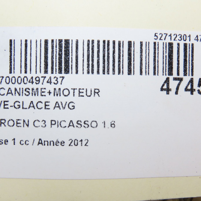 Mecanisme+moteur leve-glace avg occasion CITROEN C3 PICASSO Phase 1 02-2009->08-2012 1.6 HDi 90ch 9802601480 7
