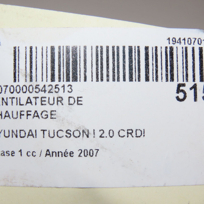 Ventilateur de chauffage occasion HYUNDAI TUCSON I Phase 1 09-2004->10-2010 2.0 CRDI 140ch 2WD 971133K000 6