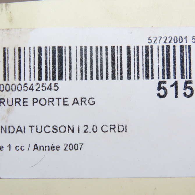 Serrure porte arg occasion HYUNDAI TUCSON I Phase 1 09-2004->10-2010 2.0 CRDI 140ch 2WD 814102E010 5