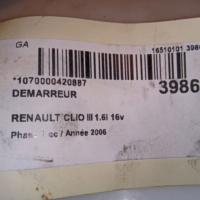 Démarreur occasion RENAULT CLIO III Phase 1 09-2005->03-2009 1.6i 16v 110ch 8200584837 6