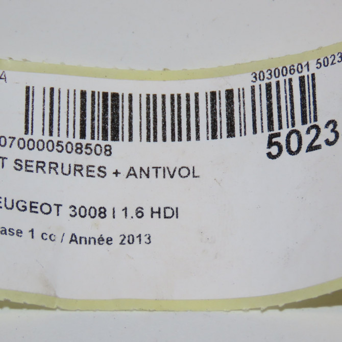 Kit serrures + antivol occasion PEUGEOT 3008 I Phase 1 04-2009->12-2013 1.6 HDI 115ch 4162SX 3