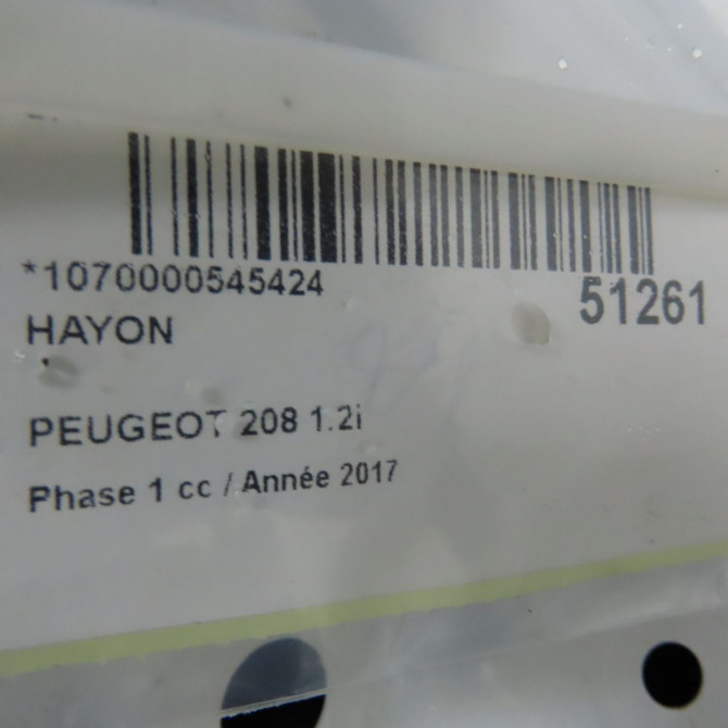 Hayon occasion PEUGEOT 208 208 Phase 1 2012-03-01->2015-09-30 1.2i PURETECH 82ch 9810682180 4