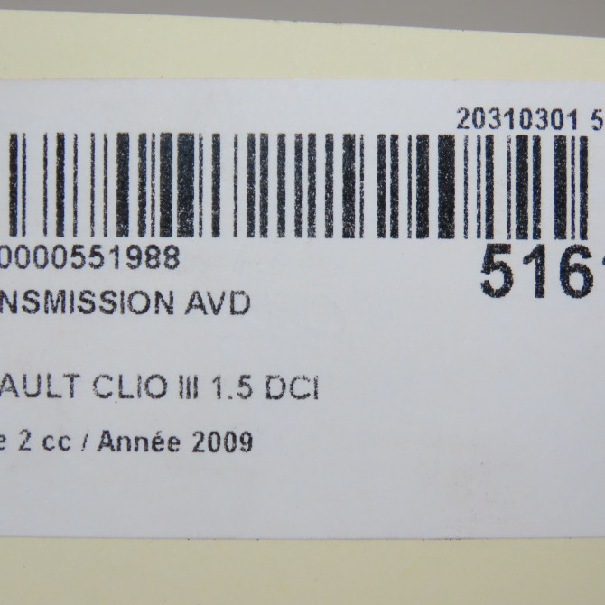 Transmission avant droite occasion RENAULT CLIO III Phase 2 03-2009->12-2014 1.5 DCI 70ch 8200618111 7