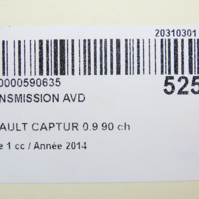 Transmission avant droite occasion RENAULT CAPTUR Phase 1 02-2013->... 0.9 90 ch 391005624R 7