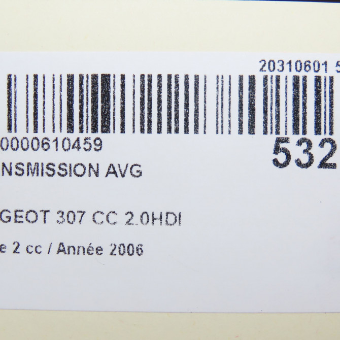 Transmission avant gauche occasion PEUGEOT 307 CC Phase 2 06-2005->06-2008 2.0HDI 136ch 3272ST 6